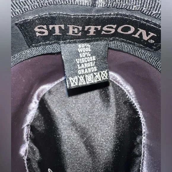 Stetson "All American" Fedora Mens charcoal Textured Herringbone Pattern, Rivet - Picture 3 of 9